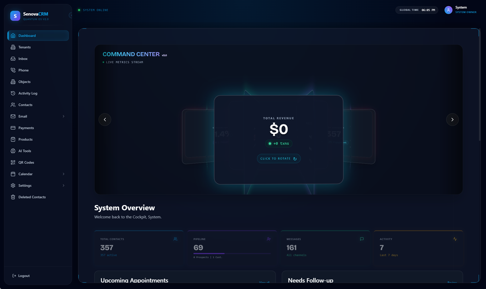 Senova CRM Dashboard - Command Center